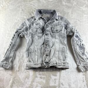 Evolution in Design Denim Jacket Boys Large Button Up Distressed Stone Washed